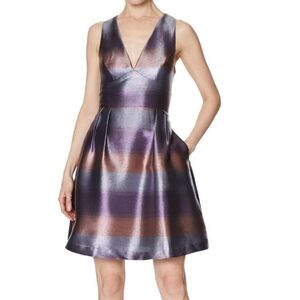 LAUNDRY BY SHELLI SEGAL Shimmering Tonal Stripe Fit and Flare Dress Size 12